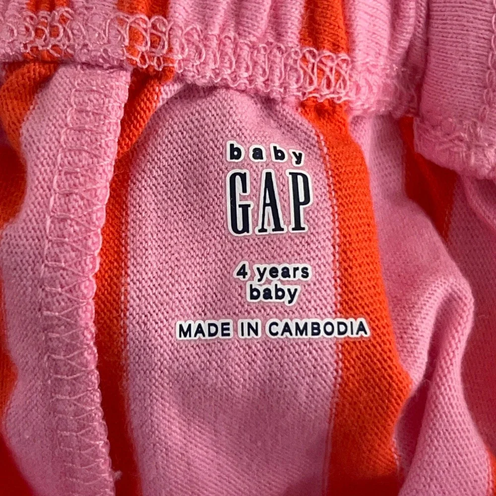 Baby Gap Toddler 4T Pink Orange Striped Bow Back Cotton Jumpsuit NWT